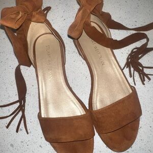 Stuart Weitzman Cognac Suede Ankle-Tie Sandals
